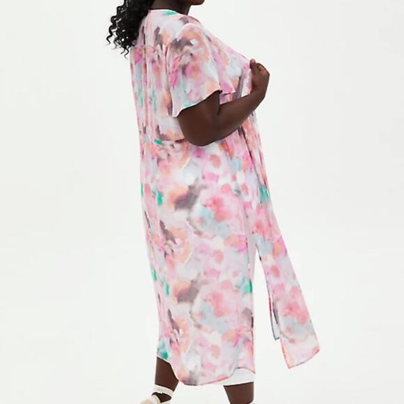 Torrid Multi Watercolor Tie-Front Duster Kimono 2X NWT - Picture 2 of 11
